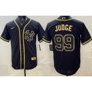 Men's New York Yankees #99 Aaron Judge Black Gold Cool Base Jersey