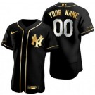 Men's New York Yankees Customized Black Gold Authentic Jersey