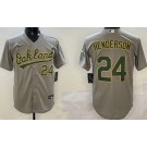 Men's Oakland Athletics #24 Rickey Henderson Gray Player Number Team Logo Cool Base Jersey