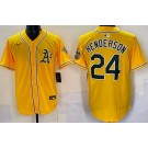 Men's Oakland Athletics #24 Rickey Henderson Yellow Cool Base Jersey