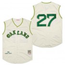 Men's Oakland Athletics #27 Catfish Hunter Cream 1968 Throwback Jersey