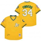 Men's Oakland Athletics #34 Rollie Fingers Yellow 1976 Throwback Jersey