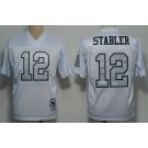 Men's Oakland Raiders #12 Kenny Stabler White Silver Throwback Jersey