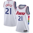 Men's Philadelphia 76ers #21 Joel Embiid White 2024 City Heat Press Jersey
