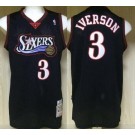 Men's Philadelphia 76ers #3 Allen Iverson Black Throwback Authentic Jersey