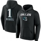 Men's Philadelphia Eagles #1 Jalen Hurts Black Team Wordmark Pullover Hoodie