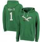 Men's Philadelphia Eagles #1 Jalen Hurts Kelly Green Tri Blend Pullover Hoodie