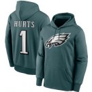 Men's Philadelphia Eagles #1 Jalen Hurts Midnight Green Performance Pullover Hoodie