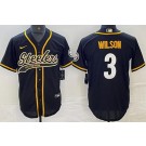 Men's Pittsburgh Steelers #3 Russell Wilson Limited Black Baseball Jersey