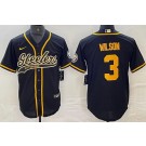 Men's Pittsburgh Steelers #3 Russell Wilson Limited Black Yellow Baseball Jersey