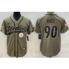 Men's Pittsburgh Steelers #90 TJ Watt Limited Olive 2022 Salute To Service Baseball Jersey