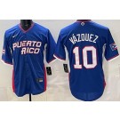 Men's Puerto Rico #10 Christian Vazquez Blue 2026 World Baseball Classic Cool Base Jersey