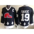 Men's Quebec Nordiques #19 Joe Sakic Navy Throwback Jersey
