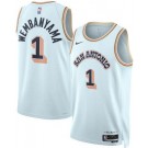 Men's San Antonio Spurs #1 Victor Wembanyama Light Blue 2024 City Heat Press Jersey