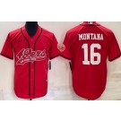 Men's San Francisco 49ers #16 Joe Montana Red Baseball Jersey