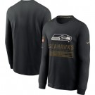 Men's Seattle Seahawks Black 2020 Salute To Service Long Sleeves T Shirt 219