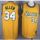 Men's Seattle Sonics #34 Ray Allen Yellow Throwback Swingman Jersey