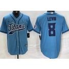 Men's Tennessee Titans #8 Will Levis Limited Light Blue Fashion Baseball Jersey