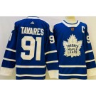 Men's Toronto Maple Leafs #91 John Tavares Blue 2022 Reverse Retro Authentic Jersey