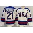 Men's USA #21 Mike Eruzione White 1980 Olympics Authentic Jersey