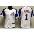 Women's Atlanta Braves #1 Ozzie Albies White 2013 City Cool base Jersey