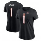 Women's Cincinnati Bengals #1 Ja'Marr Chase Black Super Bowl LVI Bound T-Shirt