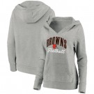 Women's Cleveland Browns Gray Victory Script V Neck Pullover Hoodie