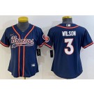 Women's Denver Broncos #3 Russell Wilson Limited Navy Baseball Jersey