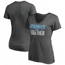Women's Detroit Lions Heather Charcoal Stronger Together V Neck Printed T-Shirt 0829