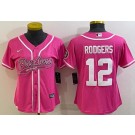 Women's Green Bay Packers #12 Aaron Rodgers Limietd Pink Baseball Jersey