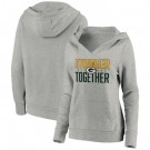 Women's Green Bay Packers Heather Gray Stronger Together Crossover Neck Printed Pullover Hoodie 0713