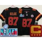 Women's Kansas City Chiefs #87 Travis Kelce Limited Black C Patch Super Bowl LVII Vapor Jersey