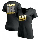 Women's Los Angeles Rams Black Super Bowl LVI Bound Tilted Roster V Neck T-Shirt