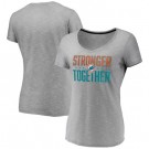 Women's Miami Dolphins Heather Charcoal Stronger Together V Neck Printed T-Shirt 0806