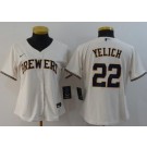 Women's Milwaukee Brewers #22 Christian Yelich Cream 2020 Cool Base Jersey