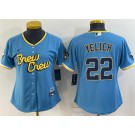Women's Milwaukee Brewers #22 Christian Yelich Powder Blue 2022 City Connect Cool Base Jersey