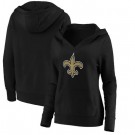 Women's New Orleans Saints Black Primary Team Logo V Neck Pullover Hoodie