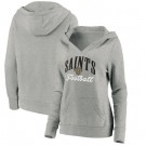 Women's New Orleans Saints Gray Victory Script V Neck Pullover Hoodie