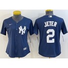 Women's New York Yankees #2 Derek Jeter Navy Alternate Player Name Cool Base Jersey