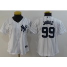 Women's New York Yankees #99 Aaron Judge White Player Name 2020 Cool Base Jersey