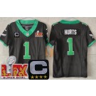 Women's Philadelphia Eagles #1 Jalen Hurts Limited Black Alternate C Patch Super Bowl LIX FUSE Vapor Jersey