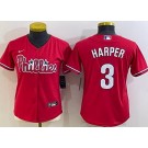 Women's Philadelphia Phillies #3 Bryce Harper Red Cool Base Jersey