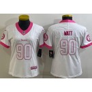 Women's Pittsburgh Steelers #90 TJ Watt Limited White Pink Vapor Jersey