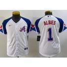 Youth Atlanta Braves #1 Ozzie Albies White 2023 City Cool Base Jersey