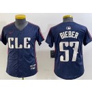 Youth Cleveland Guardians #57 Shane Bieber Navy 2024 City Connect Limited Jersey