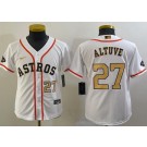 Youth Houston Astros #27 Jose Altuve White 2023 Gold Collection Player Number Cool Base Jersey