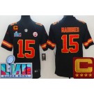 Youth Kansas City Chiefs #15 Patrick Mahomes II Limited Black C Patch Super Bowl LVII Vapor Jersey
