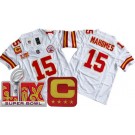 Youth Kansas City Chiefs #15 Patrick Mahomes Limited White C Patch Super Bowl LIX FUSE Vapor Jersey