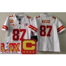 Youth Kansas City Chiefs #87 Travis Kelce Limited White C Patch Super Bowl LIX Vapor Jersey