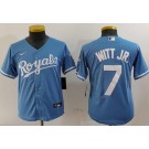 Youth Kansas City Royals #7 Bobby Witt Jr Light Blue Team Logo Cool Base Jersey